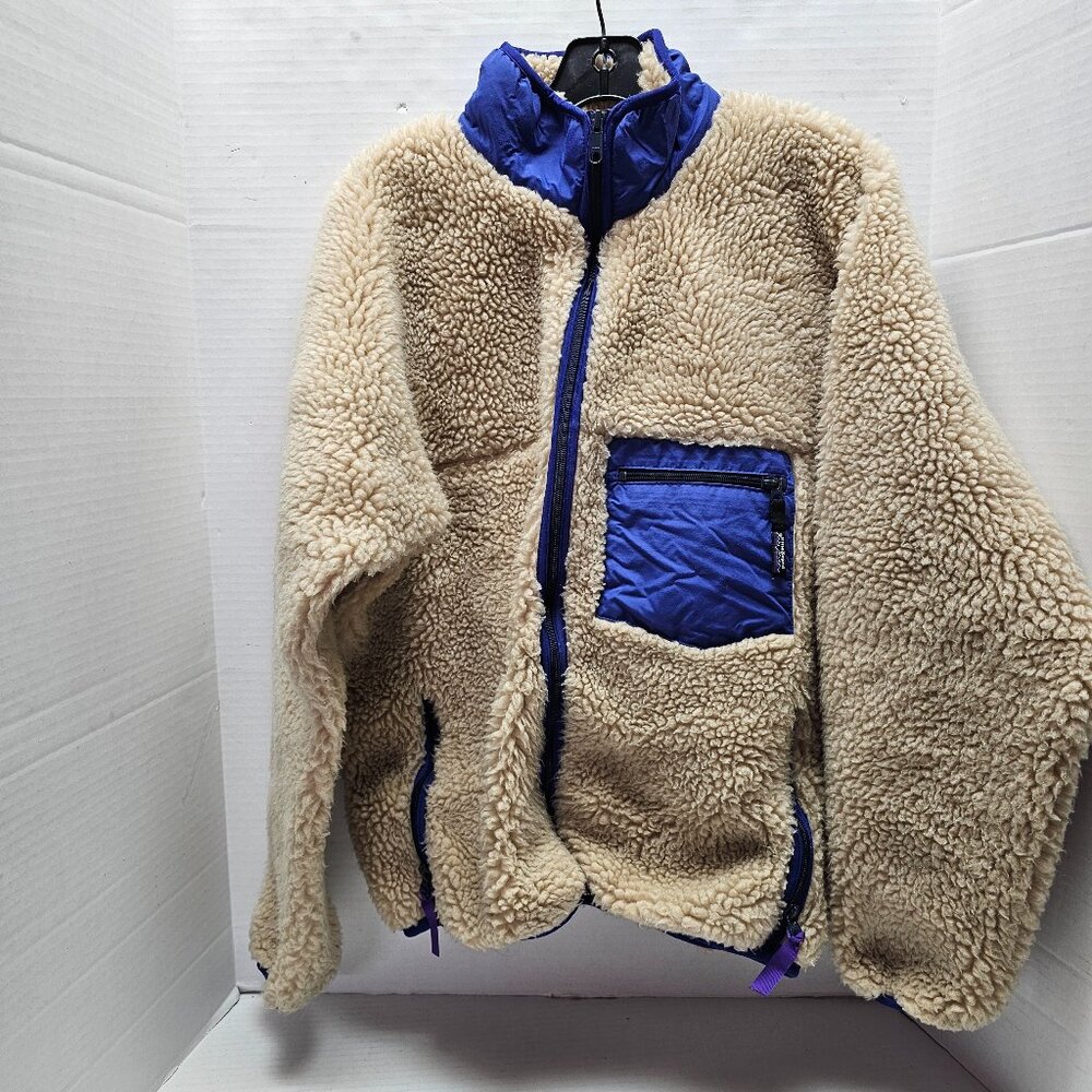 Vintage Patagonia Deep Pile Oatmeal Sherpa Fleece Cardigan Jacket Made in USA L